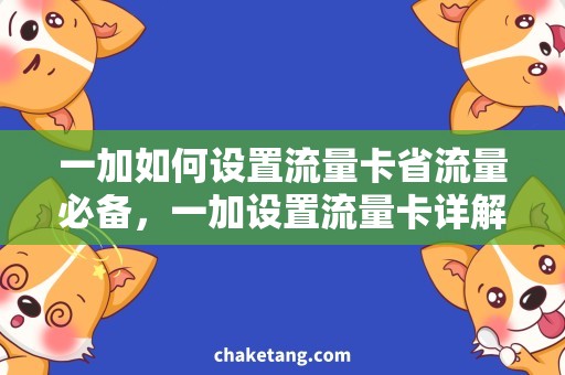 一加如何设置流量卡省流量必备，一加设置流量卡详解