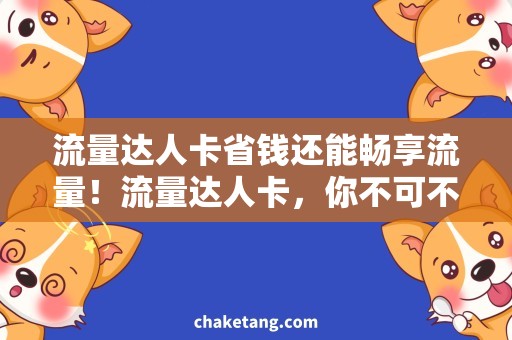 流量达人卡省钱还能畅享流量！流量达人卡，你不可不知的神器