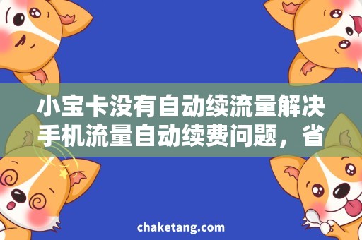 小宝卡没有自动续流量解决手机流量自动续费问题，省心又实惠！