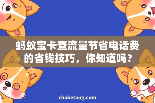 蚂蚁宝卡查流量节省电话费的省钱技巧，你知道吗？