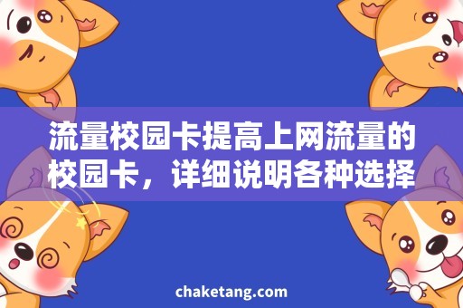 流量校园卡提高上网流量的校园卡，详细说明各种选择和优缺点