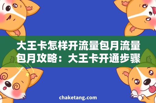 大王卡怎样开流量包月流量包月攻略：大王卡开通步骤及注意事项