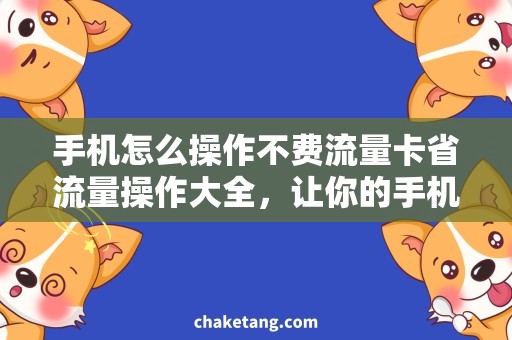 手机怎么操作不费流量卡省流量操作大全，让你的手机变身“流量小能手”！