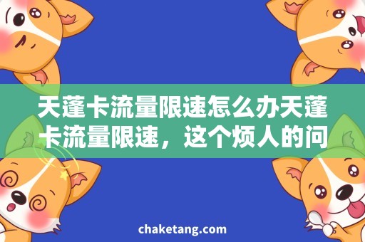 天蓬卡流量限速怎么办天蓬卡流量限速，这个烦人的问题该如何解决？