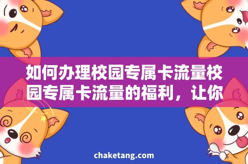 如何办理校园专属卡流量校园专属卡流量的福利，让你的校园生活更畅通无阻！