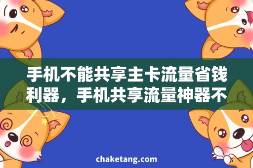 手机不能共享主卡流量省钱利器，手机共享流量神器不可错过