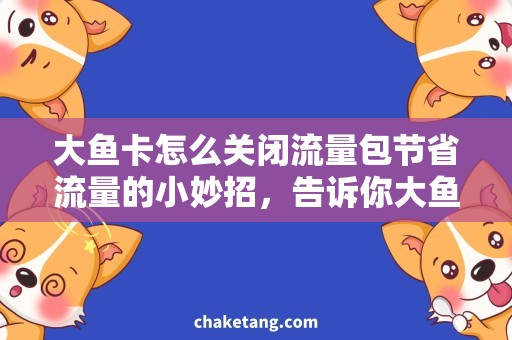 大鱼卡怎么关闭流量包节省流量的小妙招，告诉你大鱼卡流量包如何关闭