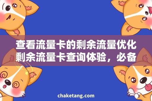 查看流量卡的剩余流量优化剩余流量卡查询体验，必备技巧！